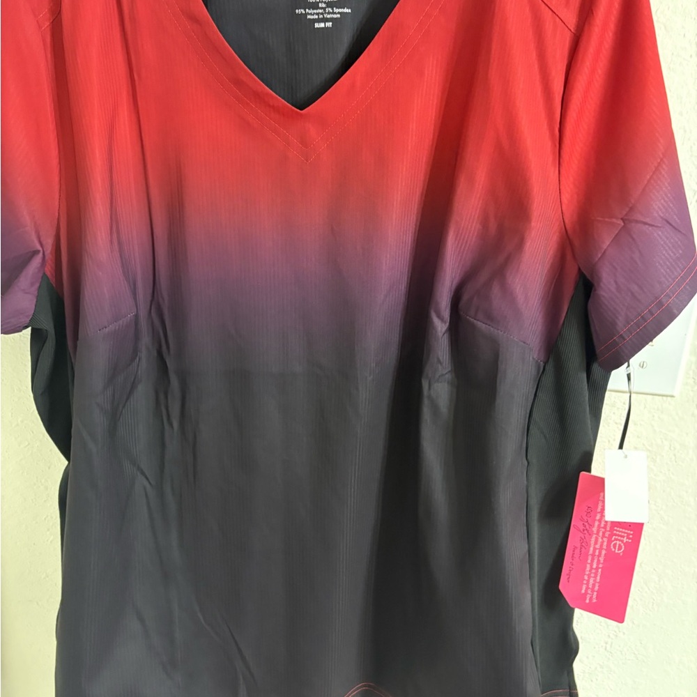 Koi Active Life Women's Red, Purple & Black Gradient Scrub Top. NWT. - Picture 8 of 12